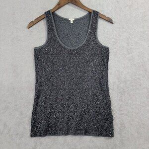 NWOT J. Crew Womens Sequin Tank Top XXS Gray Black‎ Cotton
